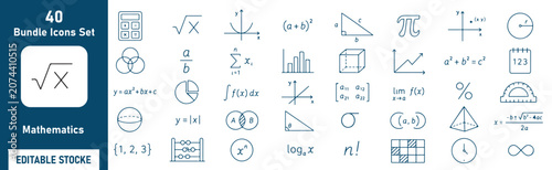 Fotografie Mathematics Vector Outline Icons Set – Math Formula, Geometry, Algebra and Calcu
