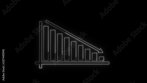 Φωτογραφία Declining bar chart with neon green outline on black background, 3d perspective