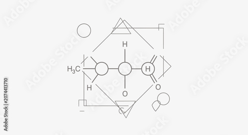 Fotografie Minimalist chemical structure diagram of acetaldehyde molecule with geometric abstract shapes