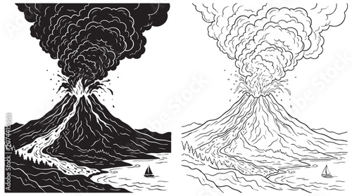 Εκτύπωση καμβά volcano erupting with smoke and lava illustration