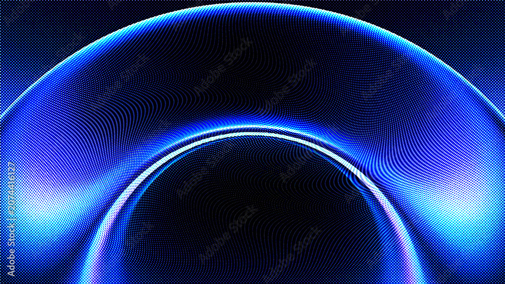 Fototapeta premium Abstract background with a glowing blue circular wave pattern made of particles, futuristic digital design element for technology, science, and data visualization concepts