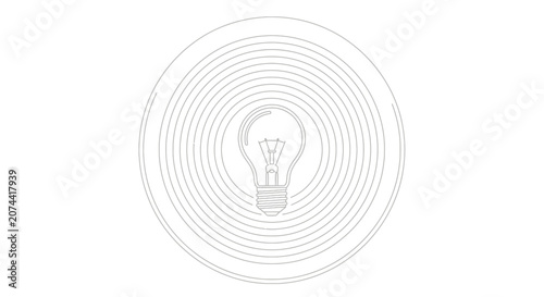 Minimalist icon of a lightbulb surrounded by concentric circles representing creative ideas and innovation.