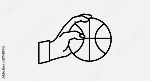 Minimalist line art icon of a human hand holding a basketball ball.