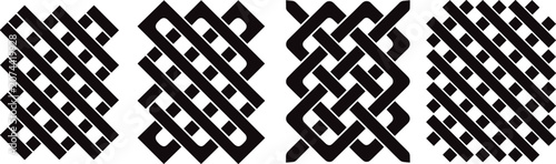 Cuadro en lienzo Set of four intricate black and white seamless intertwined woven knot patterns w