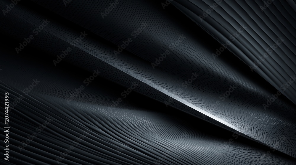 Naklejka premium Abstract dark background featuring overlapping metallic layers with intricate dotted textures and sleek smooth curves in deep charcoal gray tones