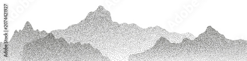 Mountain landscape grain with dot illustration stipple and vector gradation glacier. Noise gradient abstract with grunge texture beach and pattern sea nature. Terrain border mountain.