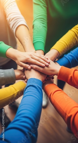 A supportive huddle of forearms and palms connecting to represent unified effort, collaborative success, trust, and shared partnership, teamwork, meeting, arms