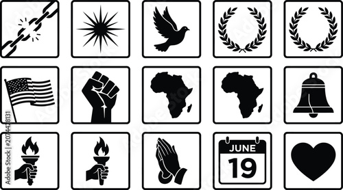 Canvastavla Juneteenth icons set black and white