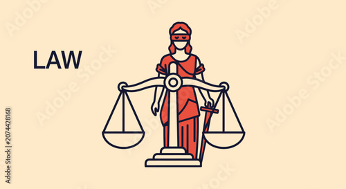 Obraz na płótnie Minimalist vector illustration of Lady Justice holding scales and sword for legal concepts