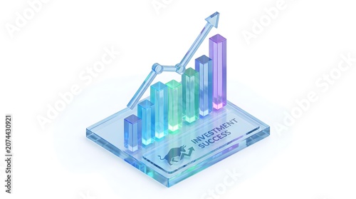 Transparent 3D Financial Growth Chart: Investment Success and Bull Market Concept