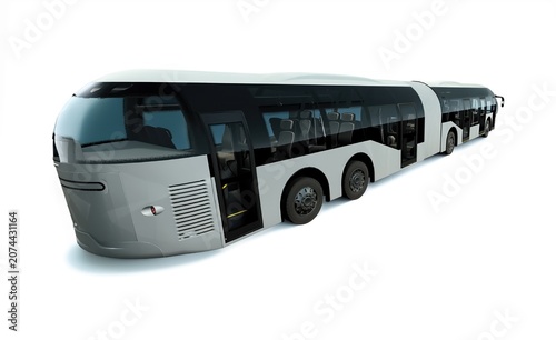 Futuristic articulated capsule bus with flexible joint for mass public transit, generic high-tech electric long vehicle isolated on white background