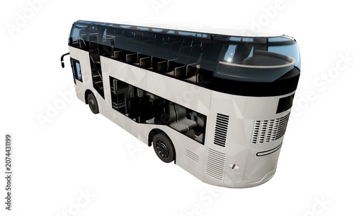 Futuristic double-decker capsule bus with two levels for sightseeing and transit, generic modern electric coach isolated on white background