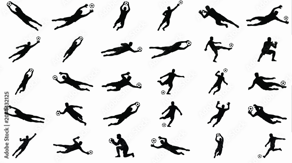 Fototapeta premium Soccer goalkeeper silhouettes set