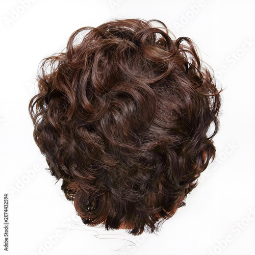 Curly hairstyle with rich brown tones and texture from above