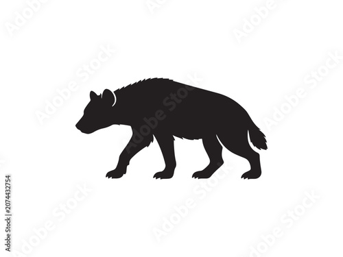 Spotted hyena walking in profile black vector silhouette with silhouette, wildlife