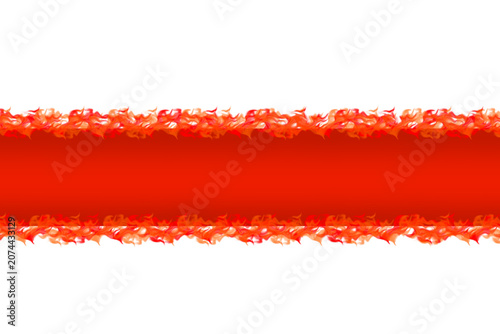 Fiery Horizontal Banner with Central Copy Space. Intense Red Flame Border on Transparent Background, PNG. Hot Inferno Decorative Frame for Text. 