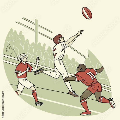 Fotografie Rugby players competing for the ball during a match with competition athletes ph