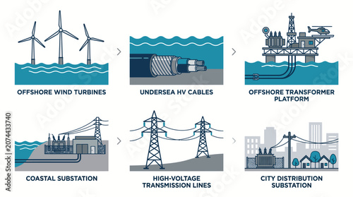 Offshore wind energy generation and transmission system diagram