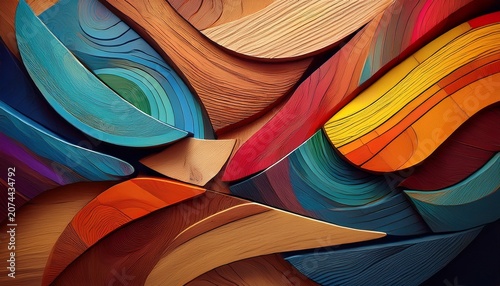 abstract colorful wooden art piece design