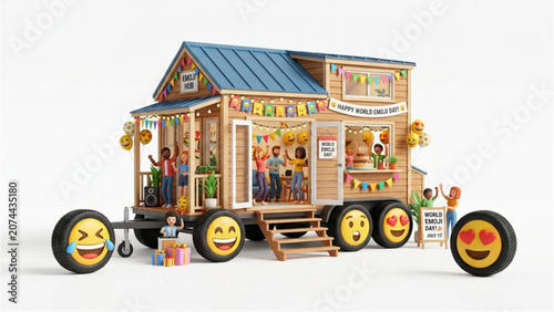 Colorful tiny house on wheels, mobile home, eco-friendly dwelling, sustainable living