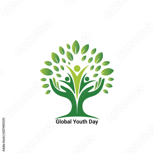 Global Youth Day Tree of Life Logo - Green Growth Vector Illustration