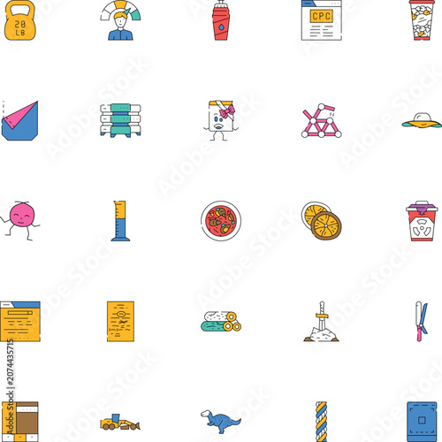 Flat set of colorful for travel, transportation, food, shopping, and communication