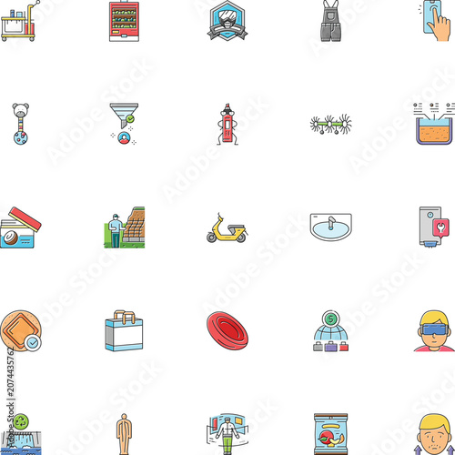 Flat set of travel and transportation including suitcase, airplane, train, car, bicycle, and landmarks