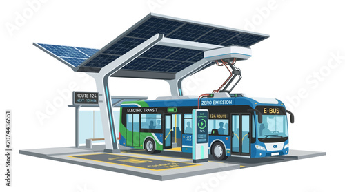 Electric Bus Charging at Solar Powered Station - Zero Emission Transport