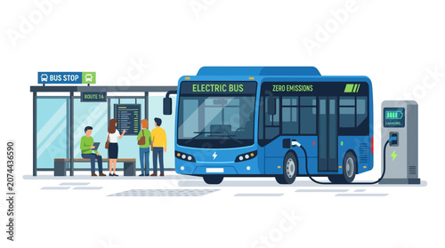 Electric Bus Charging at Station, Zero Emissions Public Transport, Sustainable City Concept