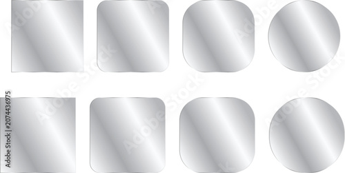 Photos Set of metallic silver glossy buttons with different corner radius, from square