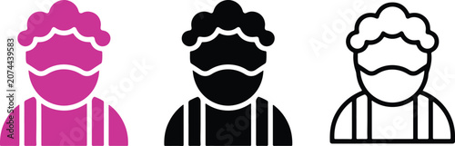 Masked person profile avatar icon set in flat color, silhouette, and outline styles