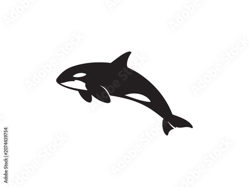 Black silhouette of a killer whale orca with sea life ocean life silhouette wildlife