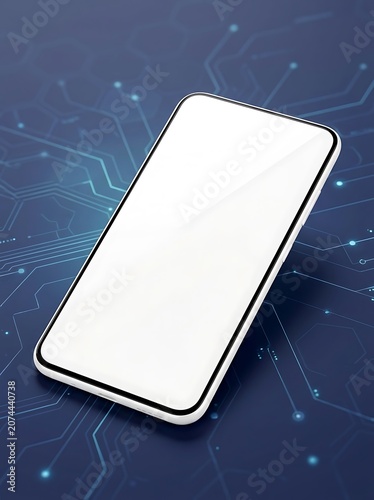 Smartphone device with blank screen on circuit board background  modern technology concept