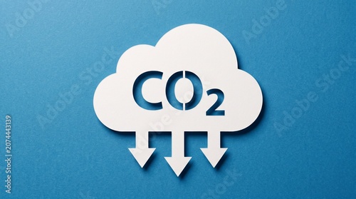 Obraz na płótnie White cloud icon with co2 and arrows on blue background