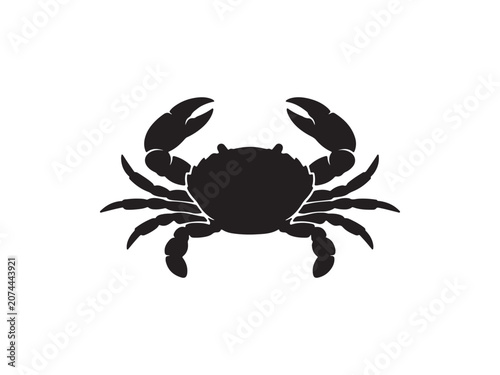 Minimalist black silhouette icon of a crab with silhouette crustacean wildlife isolated