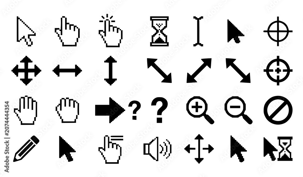 Fototapeta premium Computer Mouse Pointer Cursor Icons Black and White Vector UI Symbol Collection