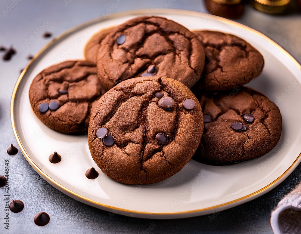 Fototapeta premium chocolate biscuits delicious chocolate cookies pure chocolate biscuits chocochip cookies on a plate chocolate cookies caramel biscuits chocochip