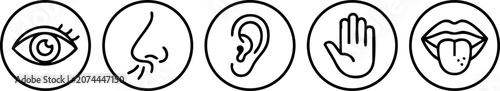 Foto Five senses icons set human perception symbols with perception illustration sens