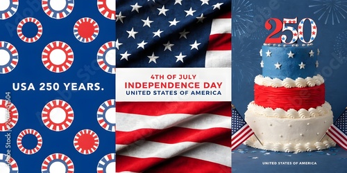 USA 250 Years Independence Day Celebration | 4th of July 2026 Patriotic Red White Blue American Anniversary Design