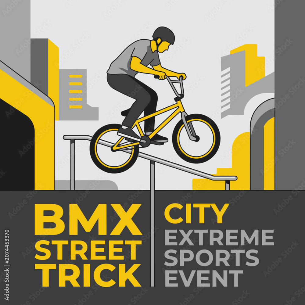 Naklejka premium Energetic Bmx Street Rider Performing Urban Extreme Sports Trick