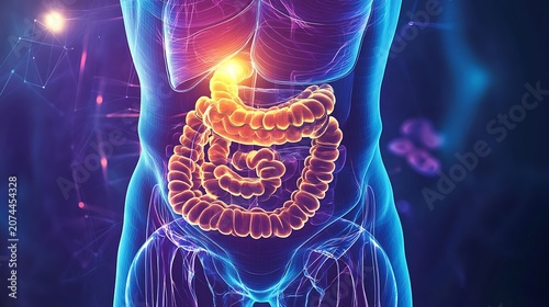 Human digestive system anatomy with highlighted colon
