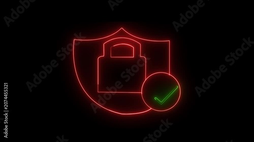 Glowing neon blue color lock animation icon security privacy password protection safety animated on black background. 4k motion graphic animation. 4k video