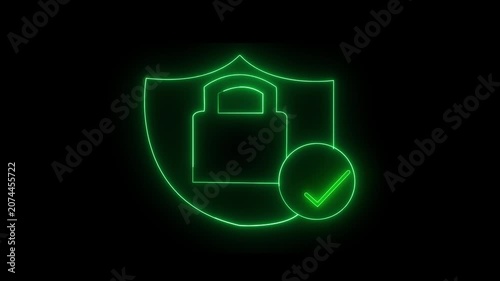Glowing neon blue color lock animation icon security privacy password protection safety animated on black background. 4k motion graphic animation. 4k video