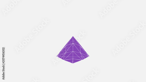 Vibrant purple wireframe pyramid, a modern 3D geometric shape illustration on a clean white background, representing innovation and digital data.