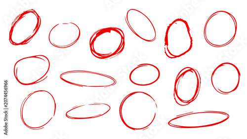 Obraz na plátně red ovals and circles in doodle hand drawn style, vector file