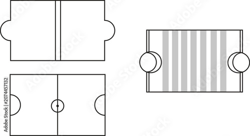 Photos Aerial views of sports fields and a rounded rectangle vector illustration on a w