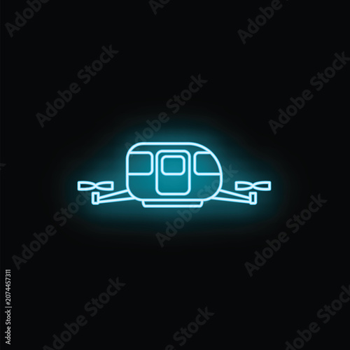 Fotografie Flying car line art icon glowing blue, representing future urban air mobility