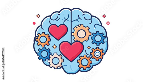 Brain with heart and gears inside.