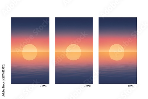 Minimalist sunrise landscape triptych illustration