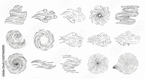 Fotografie Abstract black and white swirling line art patterns collection.